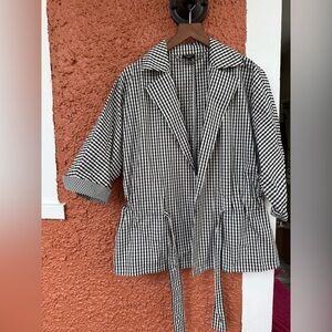 Talbots Women’s Gingham Tie Front Dolman Sleeve Light Jacket Size Small Unlined